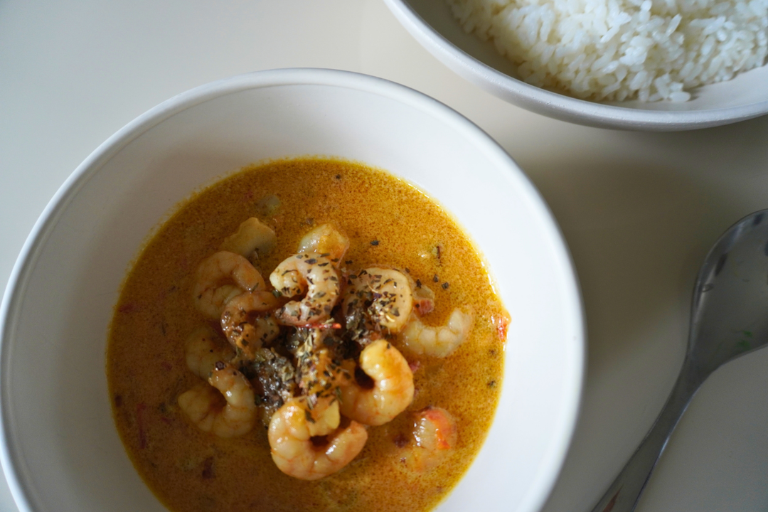 Tropical Coconut Shrimp Curry with Fresh Tomatoes from Nadi Market